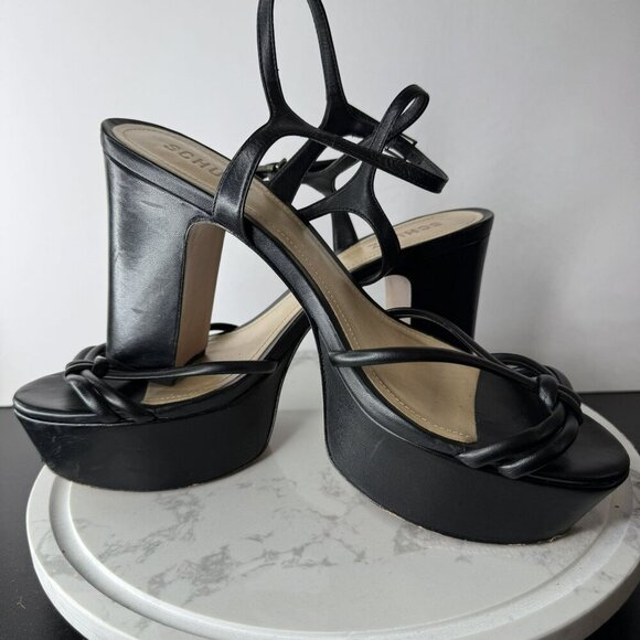 Schutz Kelsie Black Leather Chunky Platform Heels Y2K‎ Sandals Size 9.5B - Picture 1 of 8